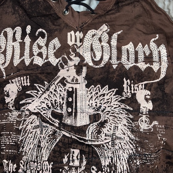 SALVAGE Brown Front Lace-up Mesh Back Dress Rhinestone Embellishments Large - Picture 8 of 10